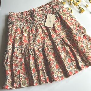 Universal Thread Floral Ruffled High Waisted Mini Skirt Coral Green
